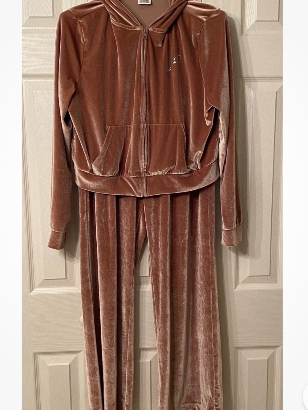 Victoria Secret Pink Velvet Hooded Two-Piece Pantsuit Tracksuit - Bronze Brown